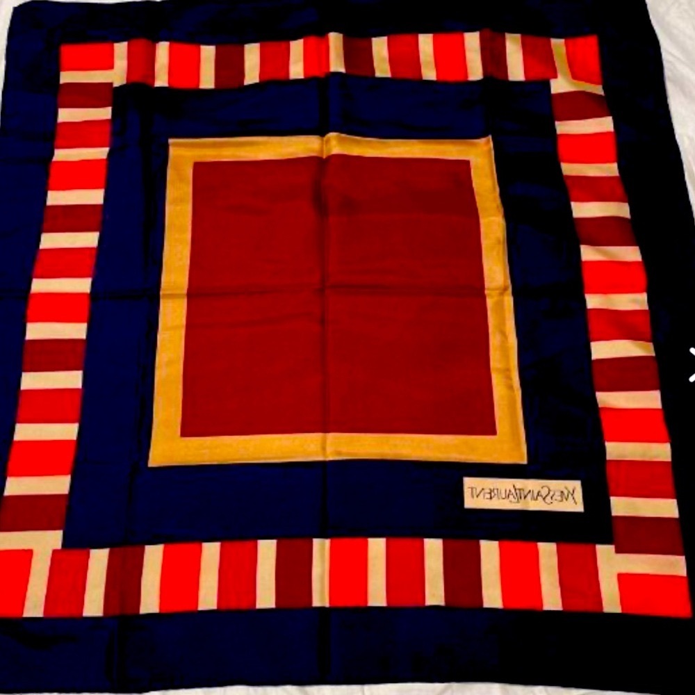 RARE!! YSL Bold Silk Crepe de Chine Multi-Color Abstract Scarf 1980s